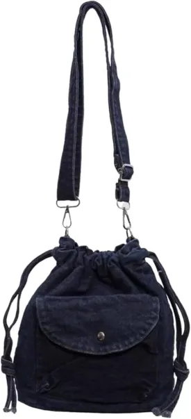 Denim Crossbody Bag Small Drawstring Phone Bag Casual Bucket Purse Shoulder Messenger Bag
