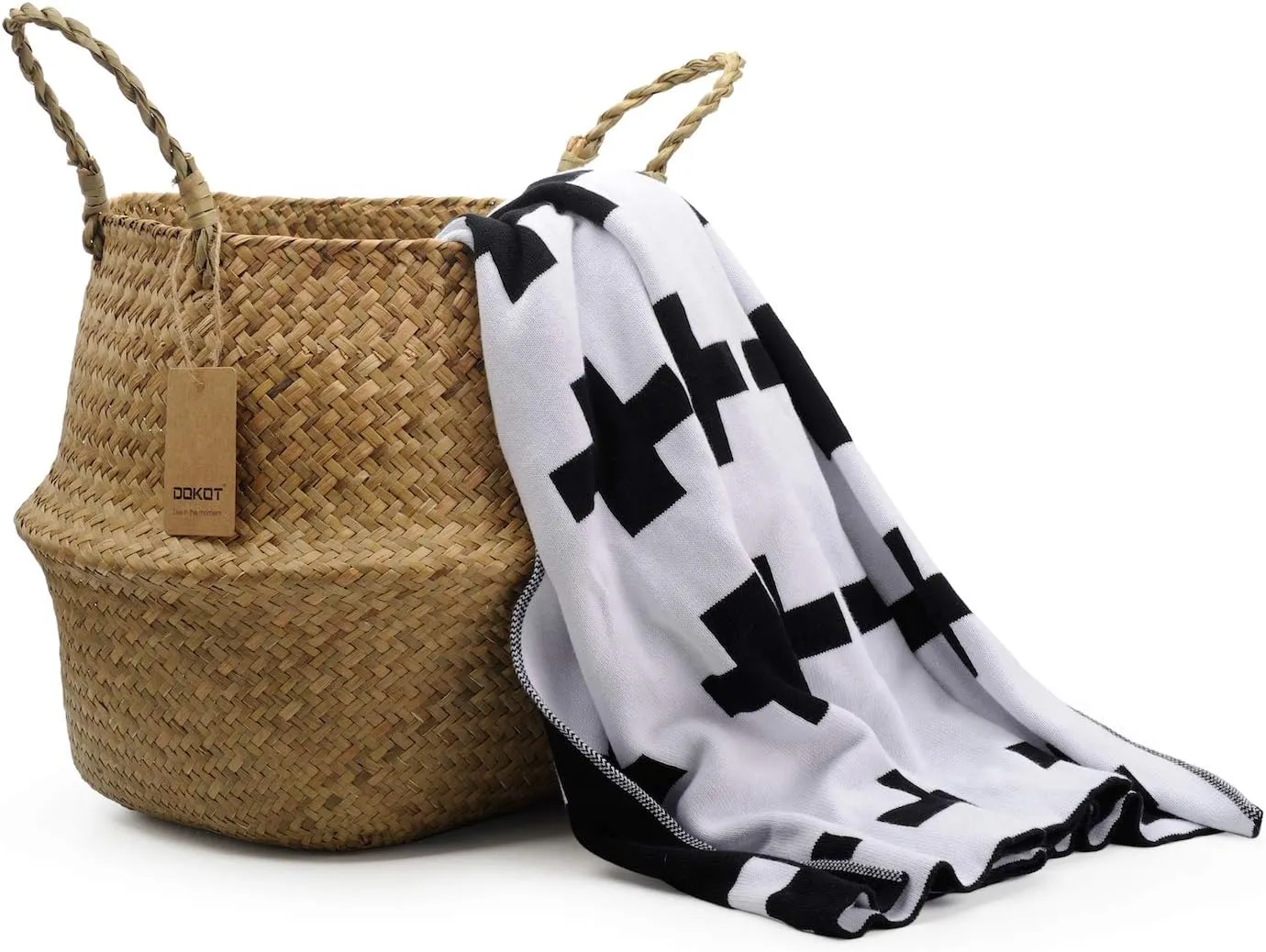 DOKOT Seagrass Plant Basket with Handles, Wicker Woven Storage Basket, 9.5inch Diameter x 11inch Height