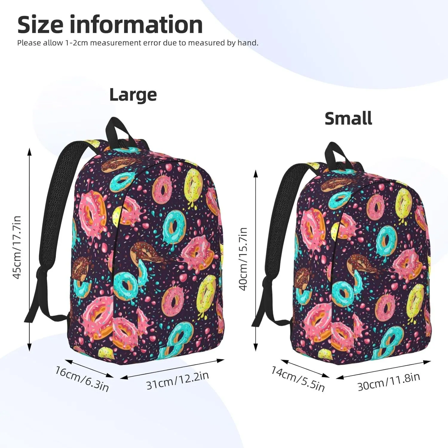 Donut Bright Food Backpack for Girls Boys Women Lightweight Canvas Bookbag Casual Daypack for Travel Outdoor Camping, 15 Inch