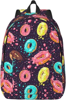 Donut Bright Food Backpack for Girls Boys Women Lightweight Canvas Bookbag Casual Daypack for Travel Outdoor Camping, 15 Inch