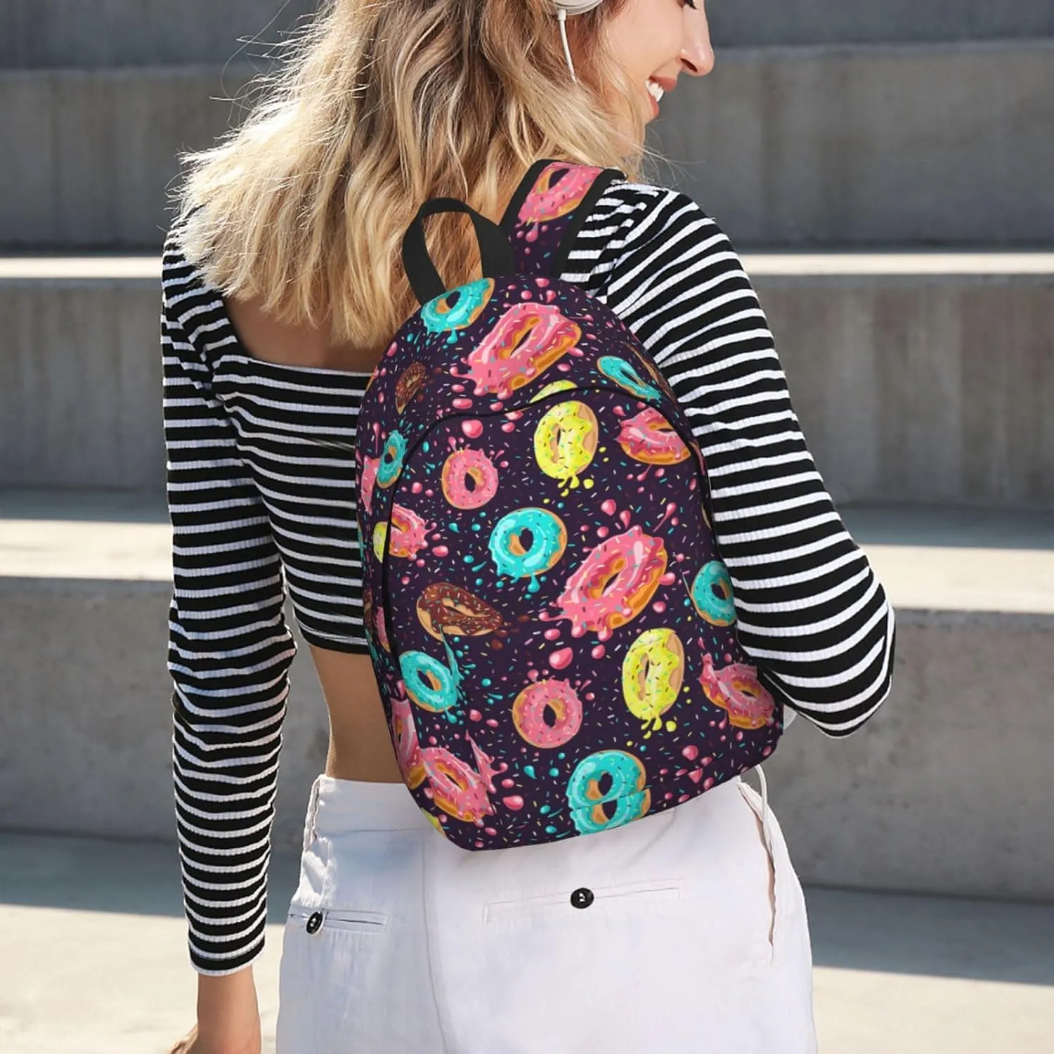 Donut Bright Food Backpack for Girls Boys Women Lightweight Canvas Bookbag Casual Daypack for Travel Outdoor Camping, 15 Inch