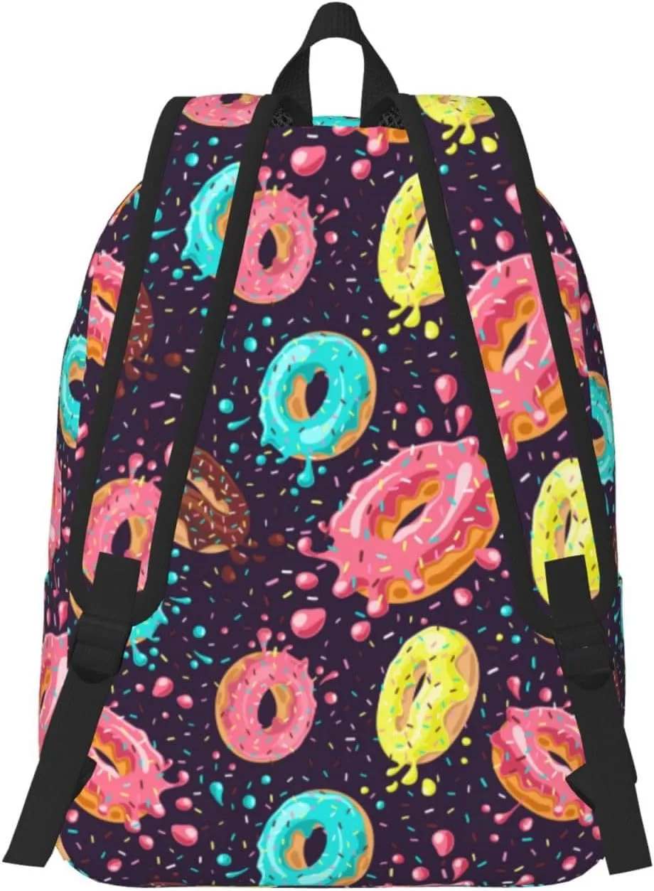 Donut Bright Food Backpack for Girls Boys Women Lightweight Canvas Bookbag Casual Daypack for Travel Outdoor Camping, 15 Inch