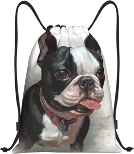 Drawstring Backpack Sports Gym Sackpack Boston Terrier Cinch Bag Waterproof String Bags Lightweight Swim Bag