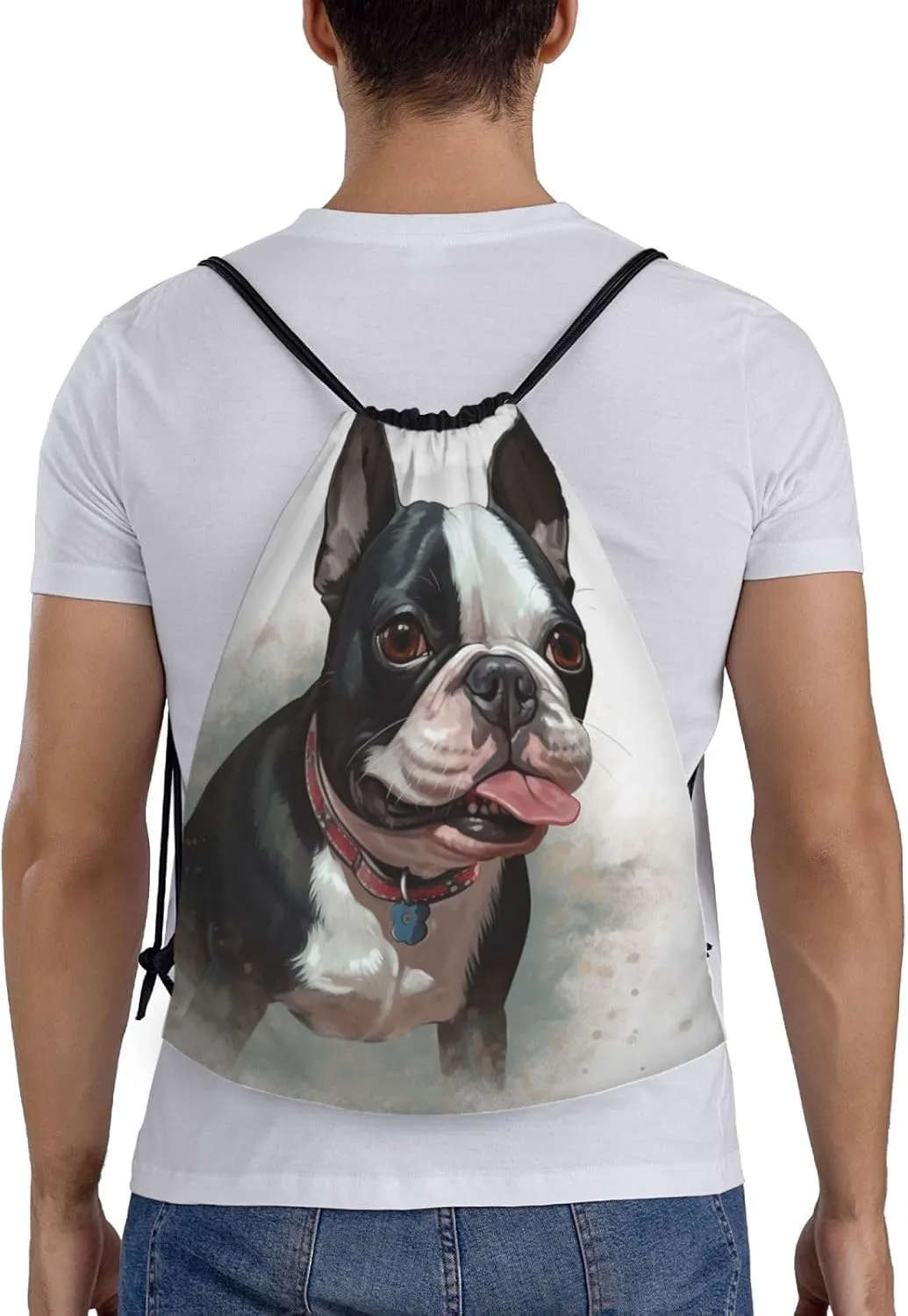 Drawstring Backpack Sports Gym Sackpack Boston Terrier Cinch Bag Waterproof String Bags Lightweight Swim Bag
