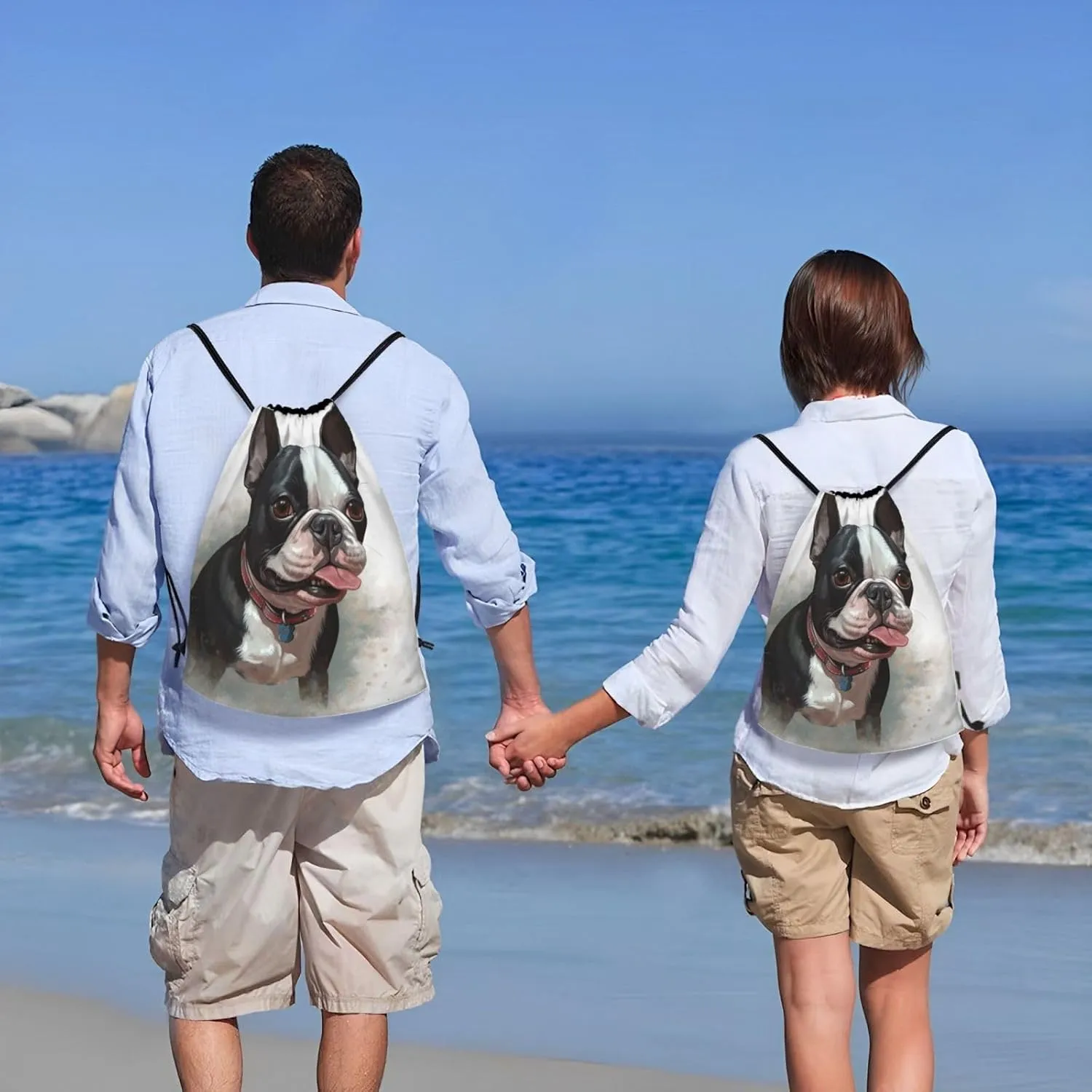 Drawstring Backpack Sports Gym Sackpack Boston Terrier Cinch Bag Waterproof String Bags Lightweight Swim Bag
