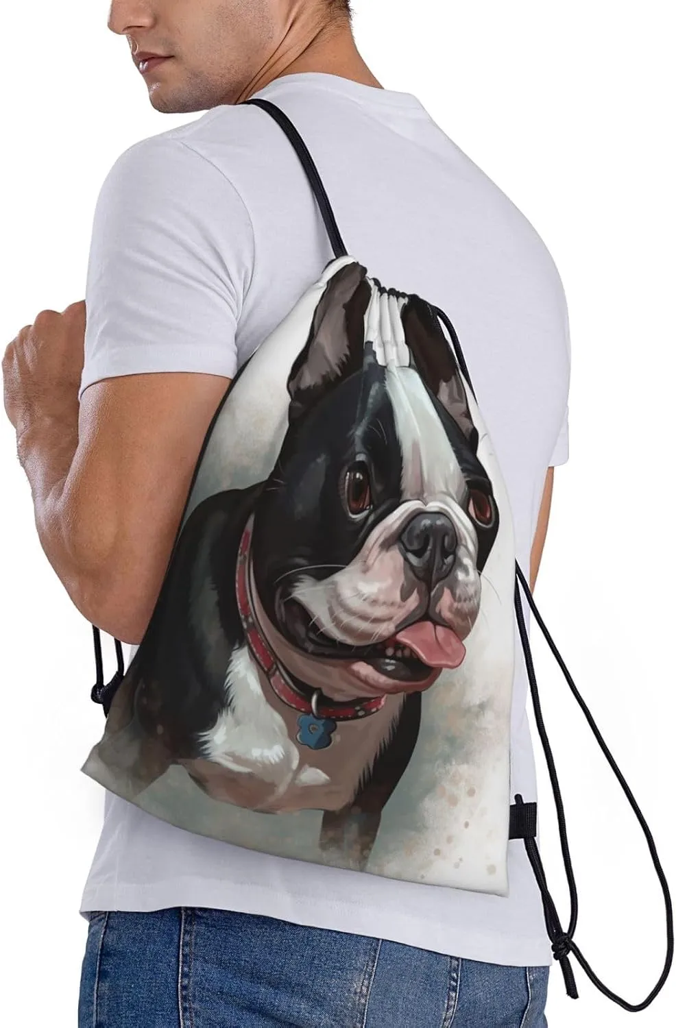 Drawstring Backpack Sports Gym Sackpack Boston Terrier Cinch Bag Waterproof String Bags Lightweight Swim Bag