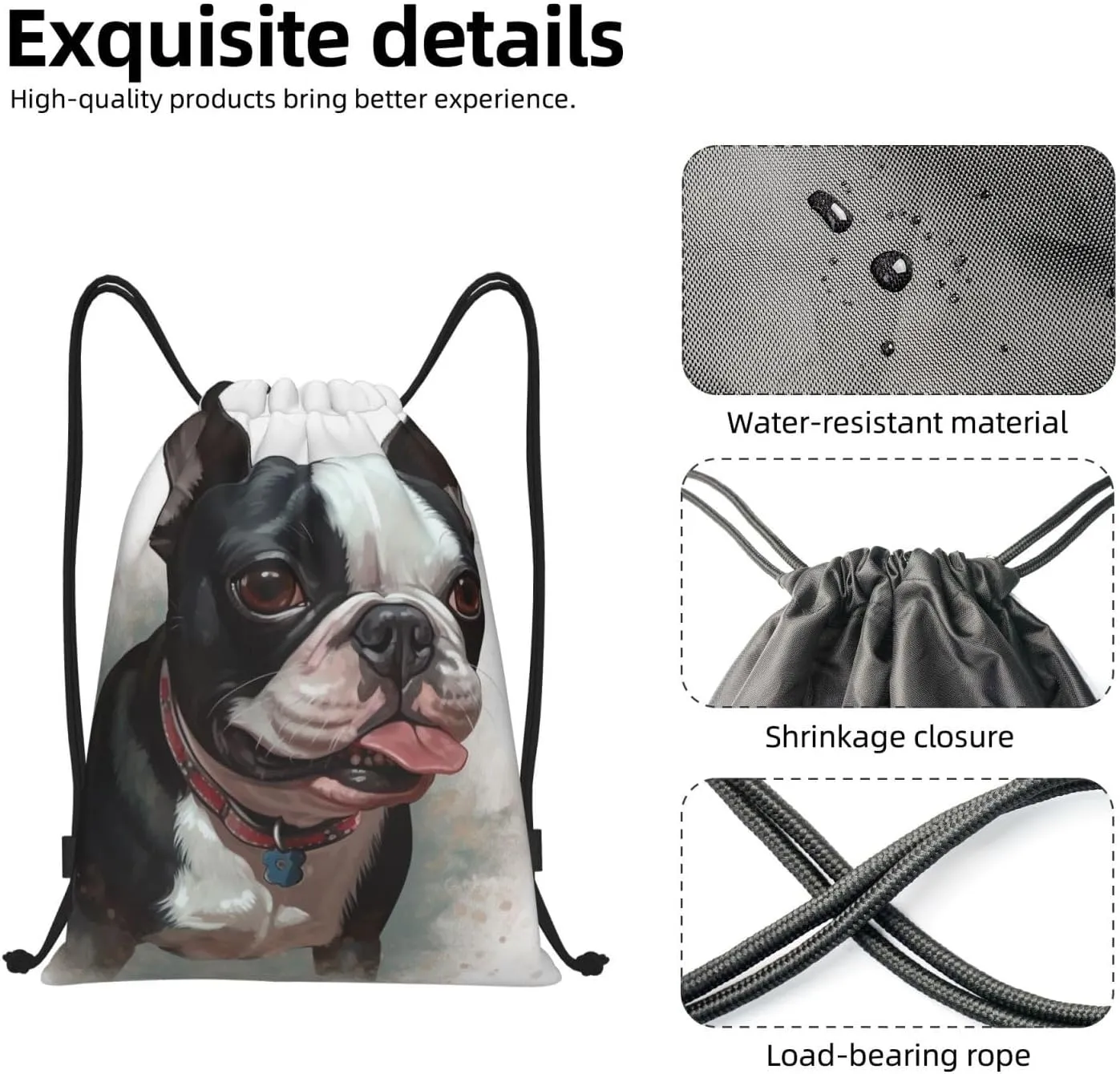 Drawstring Backpack Sports Gym Sackpack Boston Terrier Cinch Bag Waterproof String Bags Lightweight Swim Bag