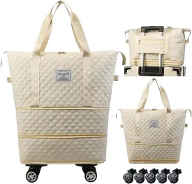 Expandable Foldable Wheeled Travel Duffle Bag - Detachable Rolling Wheels Carry On Gift