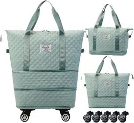 Expandable Foldable Wheeled Travel Duffle Bag - Detachable Rolling Wheels Carry On Gift