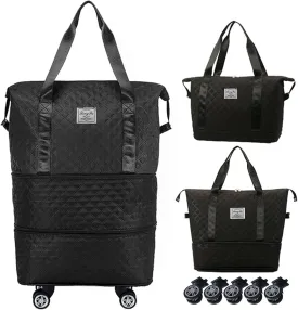 Expandable Foldable Wheeled Travel Duffle Bag - Detachable Rolling Wheels Carry On Gift