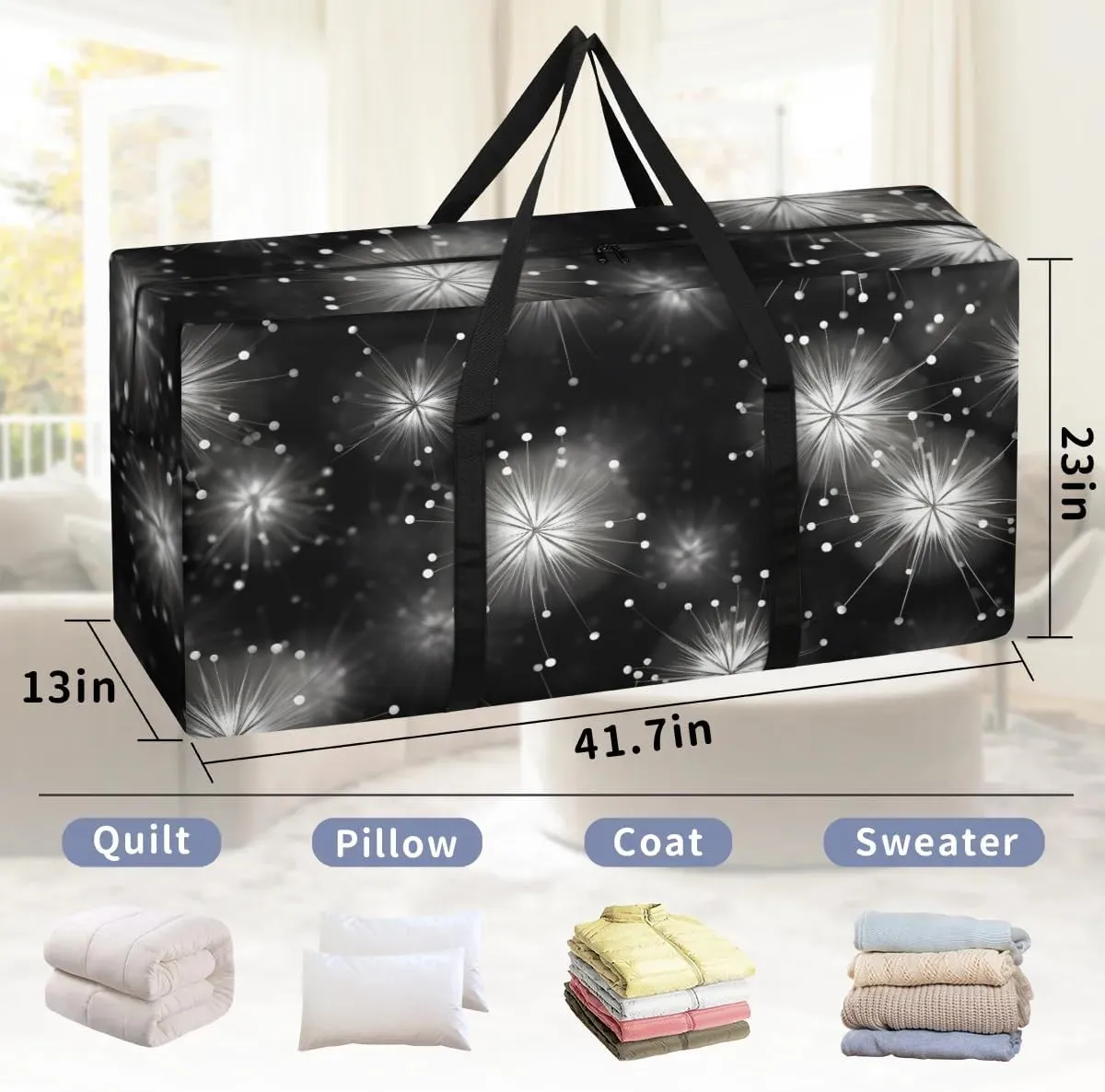 Extra Large Moving Bags Flying Dandelion Storage Bags with Handles and Zippers Large Packing Bags for Space Saving Storage Totes Moving Supplies