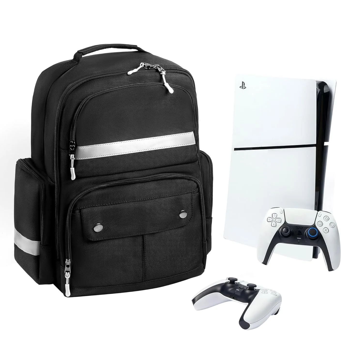 Ezgnuk Game Backpack for PS5 Silm Console, Protective Travel Carrying Case for PlayStation 5 Slim, Laptop, Headphones, Game Discs and Accessories Large Capacity