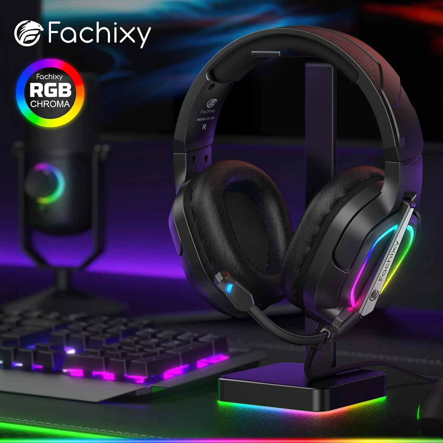 FC200 Foldable Gaming Headset for PS4, PS5, PC, Xbox, Switch - Wired Gaming Headphones with ENC Mic && RGB Light
