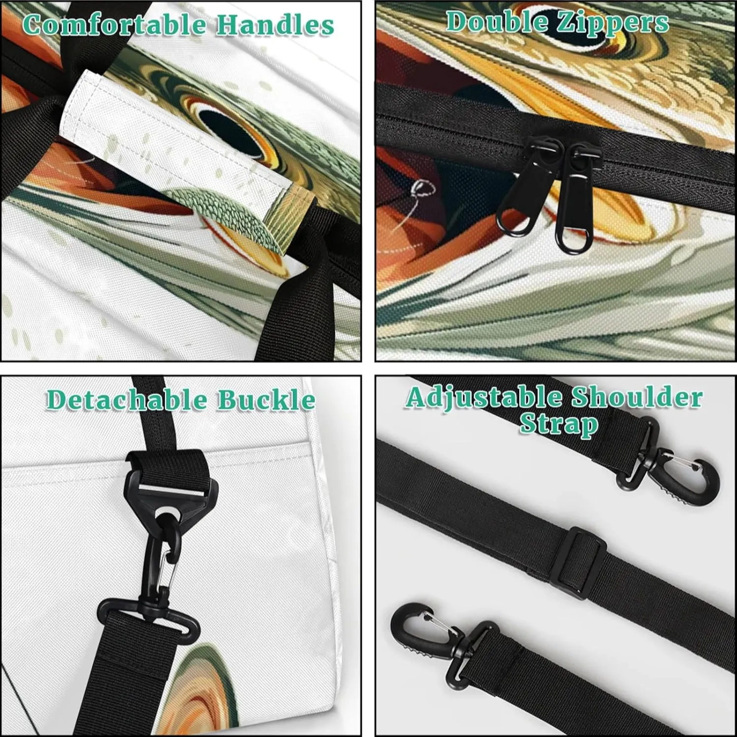 Fish Sports Duffle Gym Bags for Men or Women, Funny Fishes Lightweight Carry On Overnight Weekender Bag for Travel Workout