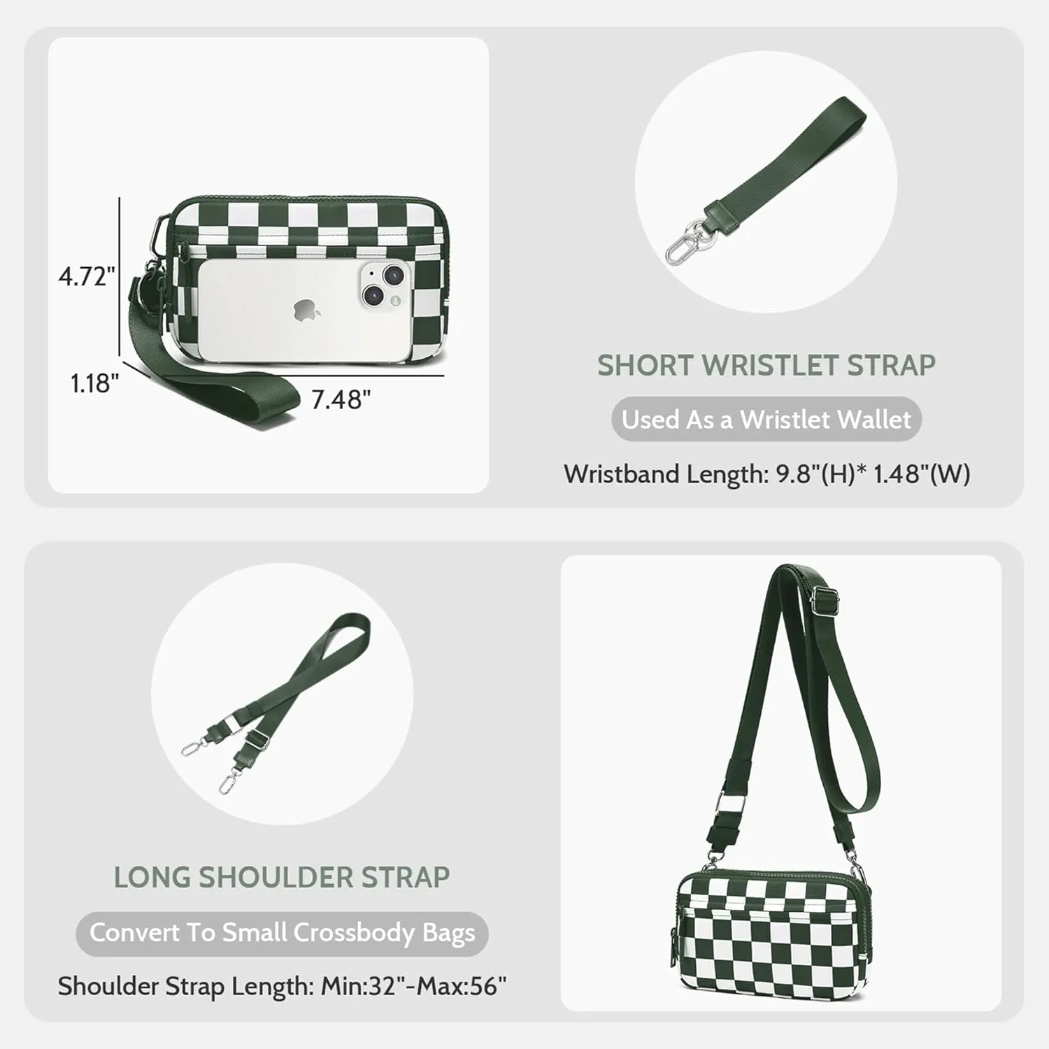 FODOKO Wristlet wallets for women Nylon Quilted Wallet with 4 Zippers,Travel Credit Card,Holder Cell Phone Organizer,coin purse