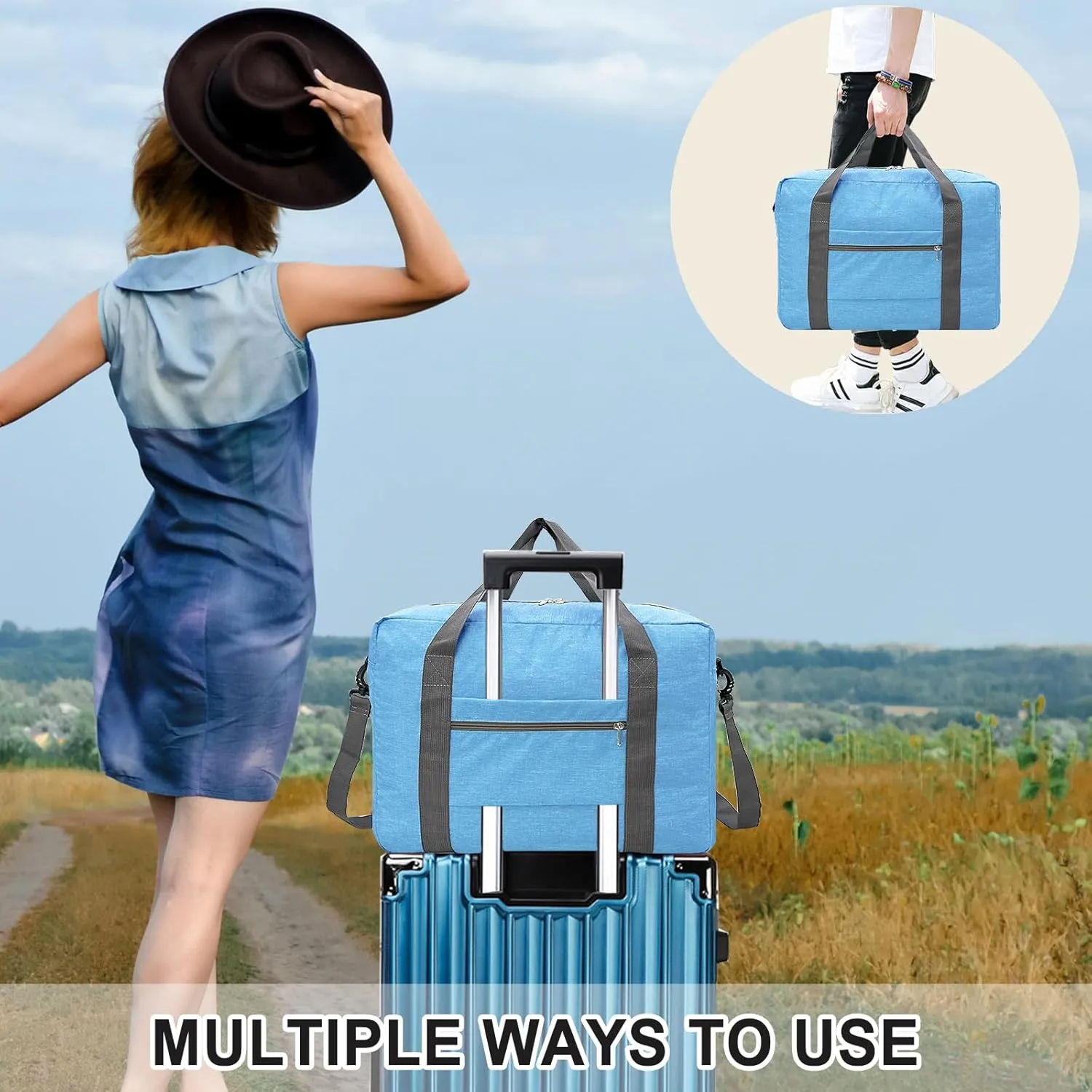 For Spirit Airlines Personal Item Bag 18x14x8 Foldable Carry on Bags for Airplanes Travel Duffel Bags for Women and Men