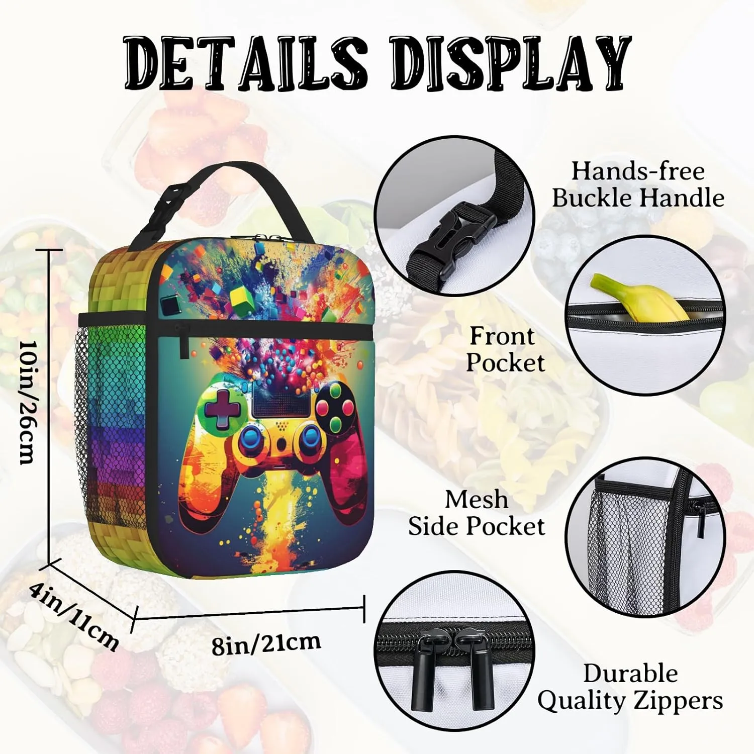 Gamepad Lunch Box Boy Video Game Reusable Lunch Bag Waterproof Thermal Insulated Kids Lunch Box Portable Mini Cooler for Girls Kids Boys for School Picnic Camping Daycare