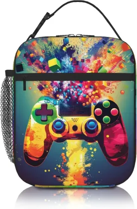 Gamepad Lunch Box Boy Video Game Reusable Lunch Bag Waterproof Thermal Insulated Kids Lunch Box Portable Mini Cooler for Girls Kids Boys for School Picnic Camping Daycare