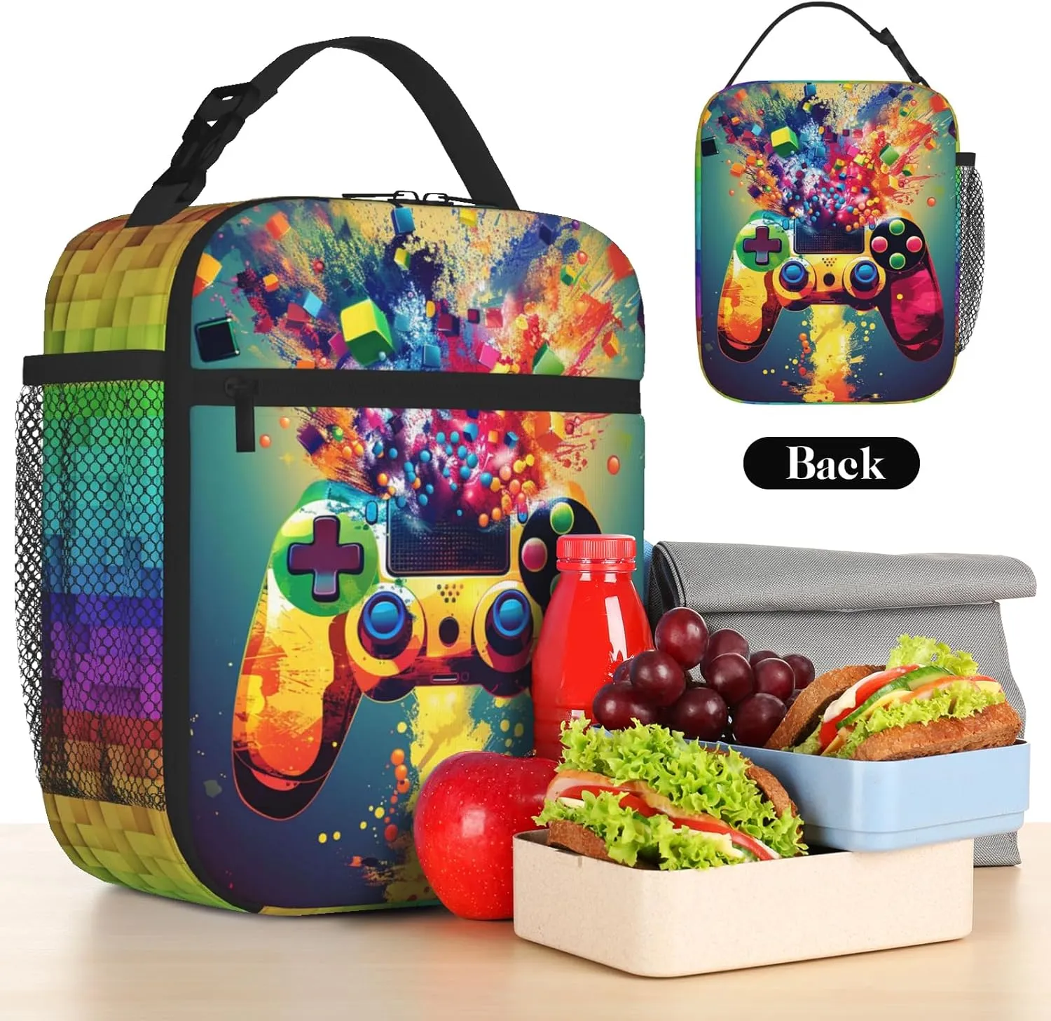 Gamepad Lunch Box Boy Video Game Reusable Lunch Bag Waterproof Thermal Insulated Kids Lunch Box Portable Mini Cooler for Girls Kids Boys for School Picnic Camping Daycare