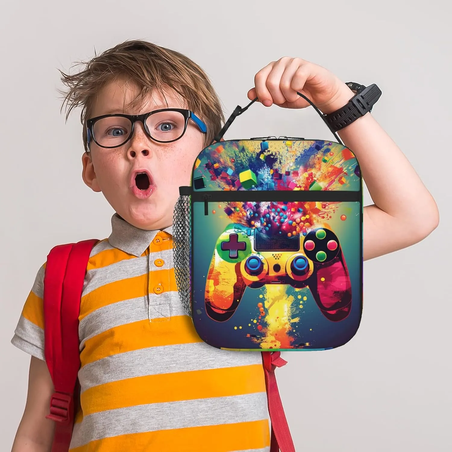 Gamepad Lunch Box Boy Video Game Reusable Lunch Bag Waterproof Thermal Insulated Kids Lunch Box Portable Mini Cooler for Girls Kids Boys for School Picnic Camping Daycare