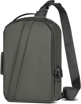 Geestock Men's Crossbody Sling Bag with Anti-Theft Password Lock, Waterproof Sling Backpack with USB Charging Port, PU Leather Chest Bag Casual Shoulder Bag (Green)