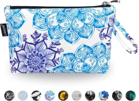 Gloppie Cosmetic Bag Small Makeup Bag Summer Sunscreen Bag Waterproof Lipstick Bag Travel Purse Essentials White Blue Flower
