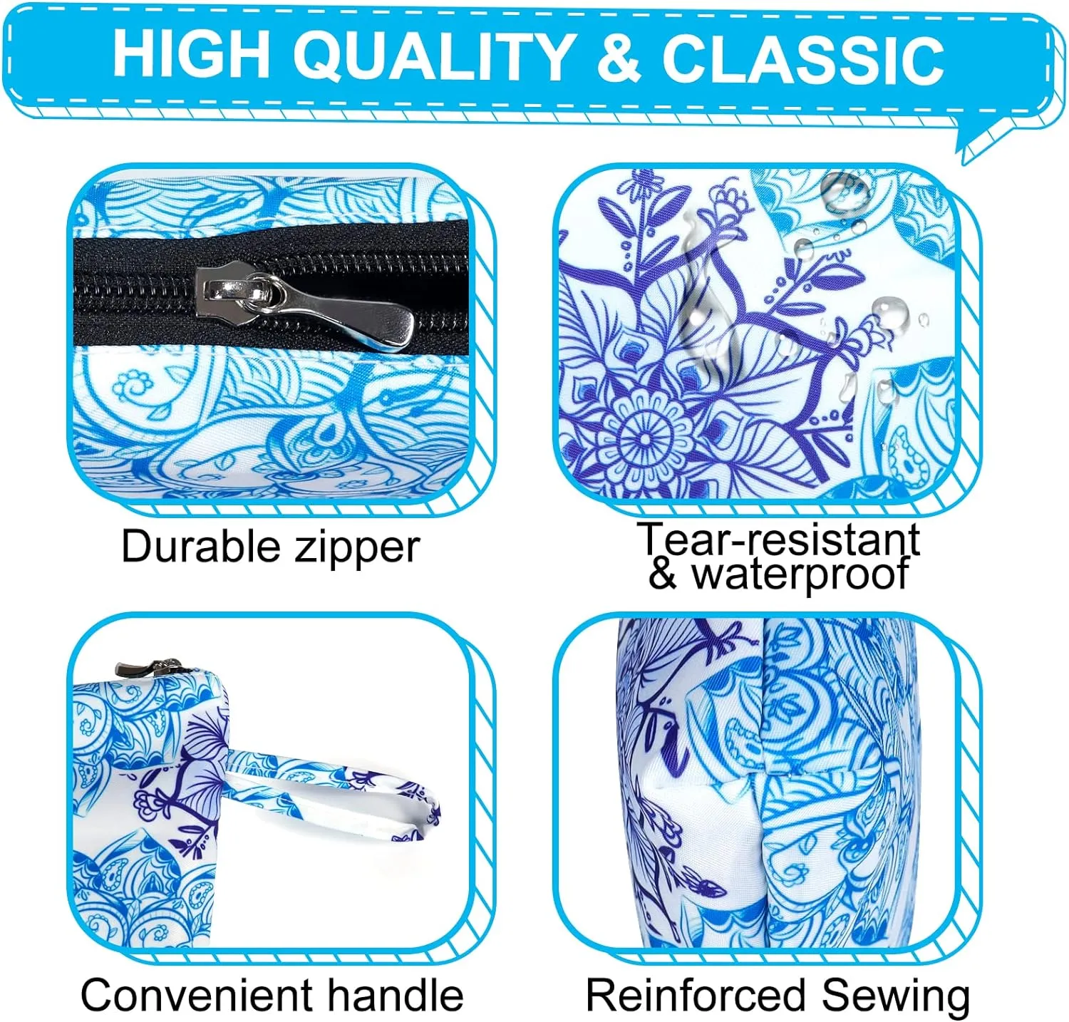 Gloppie Cosmetic Bag Small Makeup Bag Summer Sunscreen Bag Waterproof Lipstick Bag Travel Purse Essentials White Blue Flower