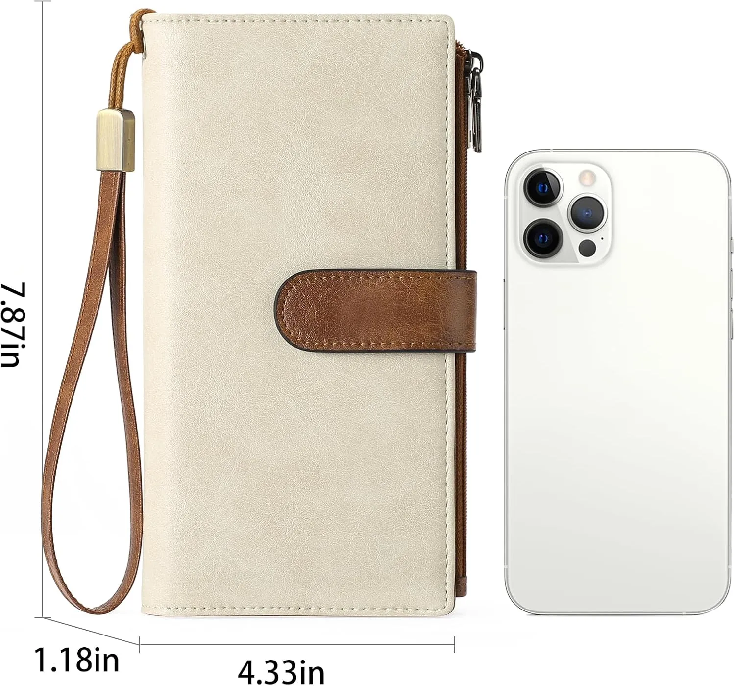 GOIACII Womens Wallets Large Capacity Credit Card Holder Rfid Wallet Women Double Zipper Pocket Leather Bifold Ladies Wristlet Clutch Wallet Beige Brown
