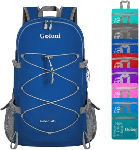 Goloni Lightweight Hiking Backpack Bag - 40L Traveling Camping Backpack Outdoor Day Pack with Reflective Webbing and Waterproof Pocket