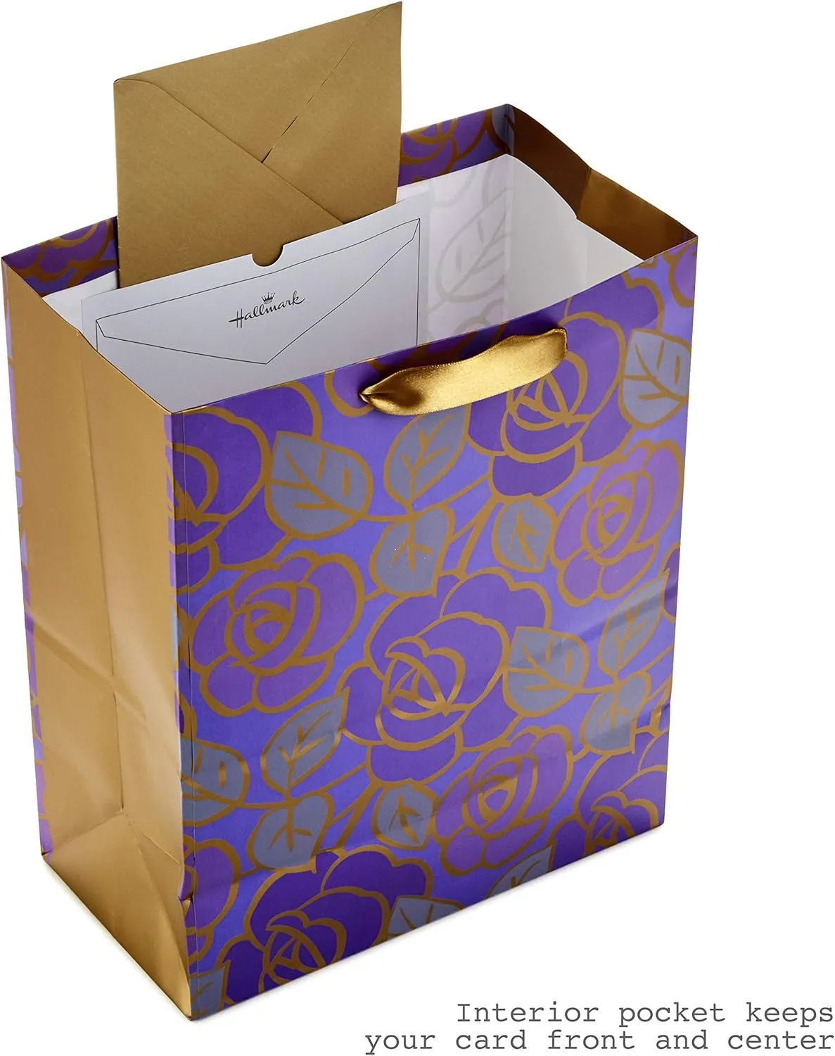 Hallmark 13" Large Gift Bag with Tissue Paper (Purple Flowers, Gold Accents) for Birthdays, Mother's Day, Bridal Showers, Weddings, Retirements, Anniversaries, Engagements, Any Occasion