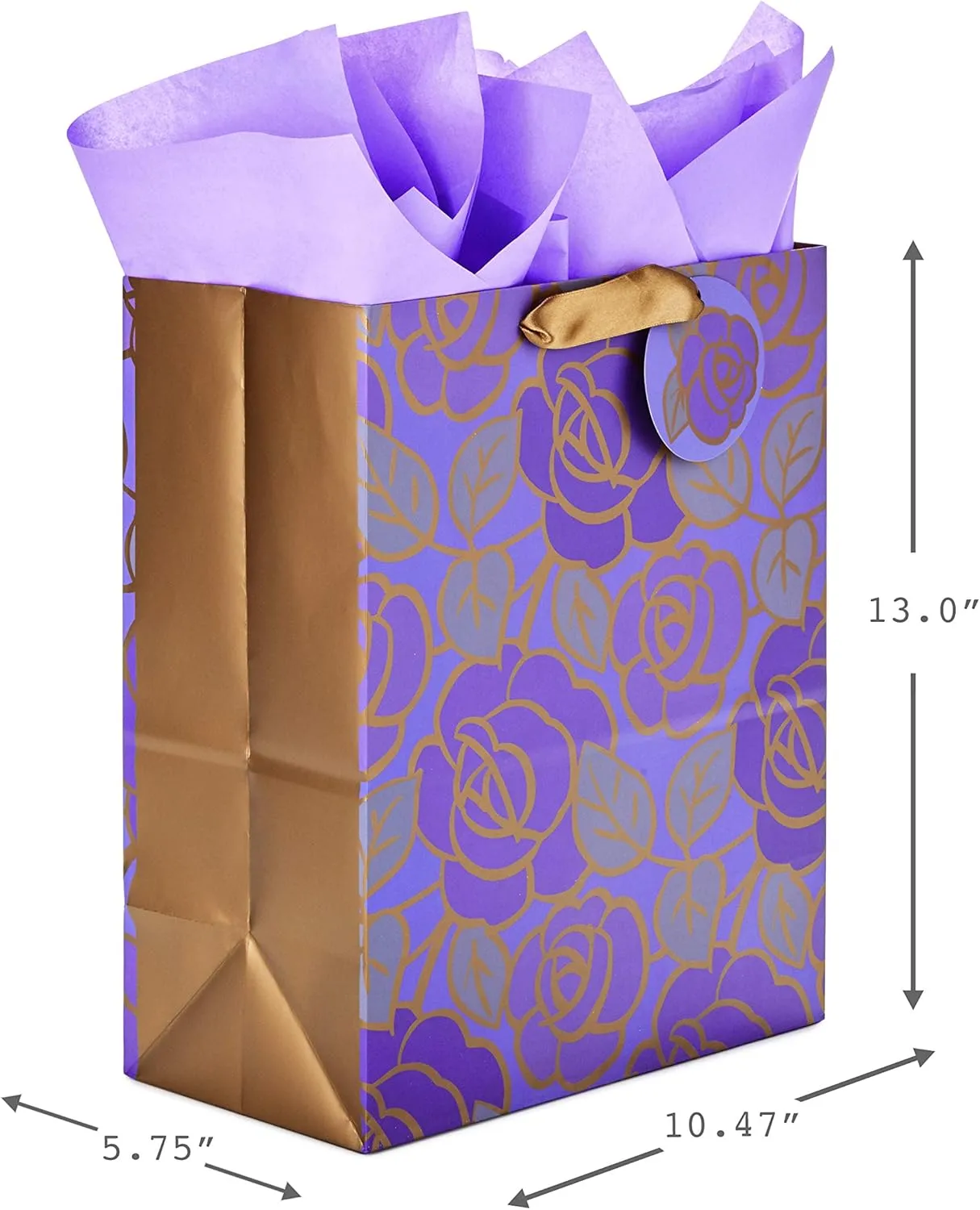 Hallmark 13" Large Gift Bag with Tissue Paper (Purple Flowers, Gold Accents) for Birthdays, Mother's Day, Bridal Showers, Weddings, Retirements, Anniversaries, Engagements, Any Occasion