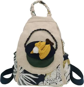 HUANGGUOSHU Women Cotton Woven Hippie Hemp Boho Canvas Embroidery Multi Pocket Retro Cute Backpack Wallet BackpackCorn