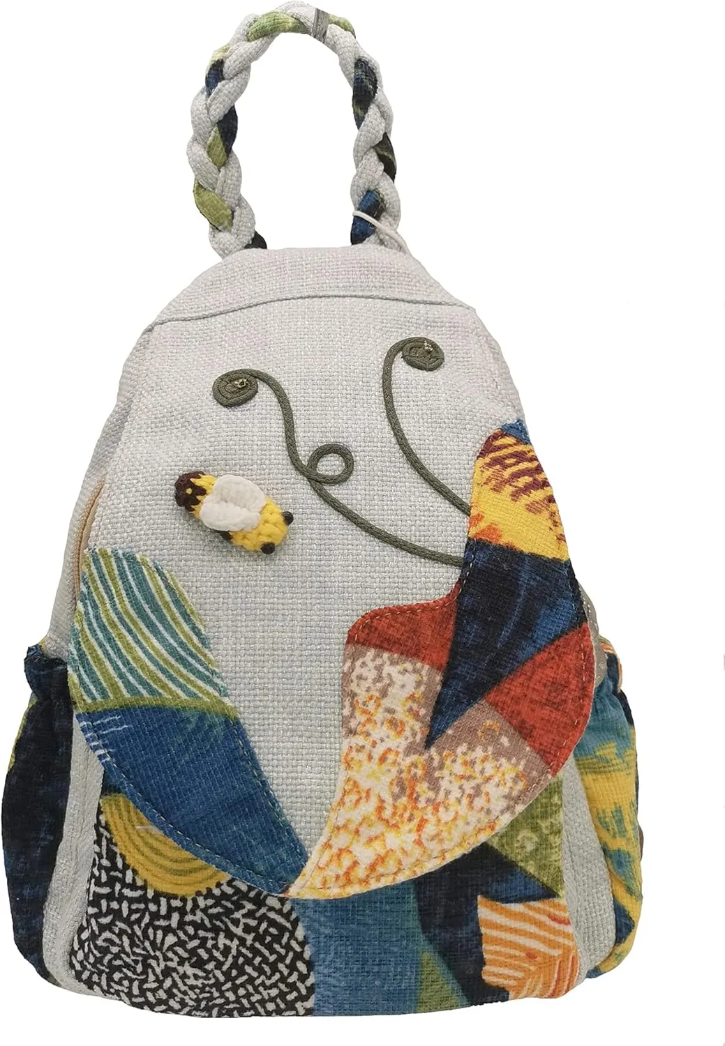 HUANGGUOSHU Women Cotton Woven Hippie Hemp Boho Canvas Embroidery Multi Pocket Retro Cute Backpack Wallet BackpackCricket