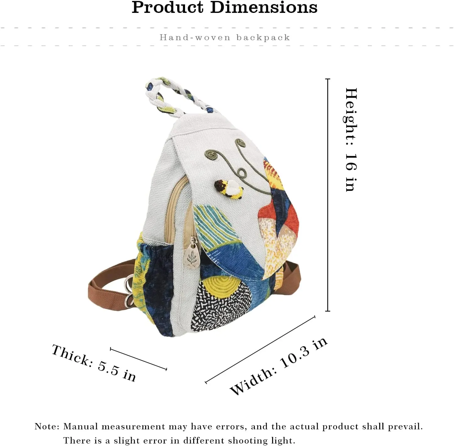 HUANGGUOSHU Women Cotton Woven Hippie Hemp Boho Canvas Embroidery Multi Pocket Retro Cute Backpack Wallet BackpackCricket