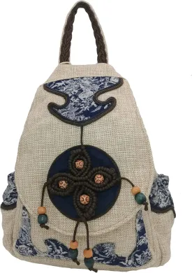 HUANGGUOSHU Women Cotton Woven Hippie Hemp Boho Canvas Embroidery Multi Pocket Retro Cute Backpack Wallet BackpackFour leaf clover