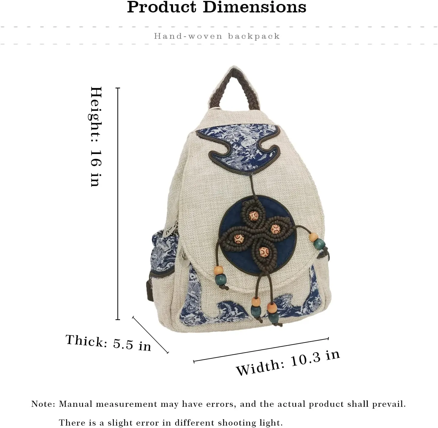 HUANGGUOSHU Women Cotton Woven Hippie Hemp Boho Canvas Embroidery Multi Pocket Retro Cute Backpack Wallet BackpackFour leaf clover
