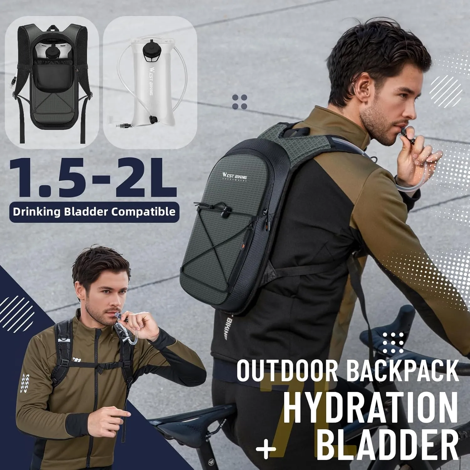 Hydration Backpack with TPU Hydration Bladder, Lightweight Hiking Water Backpack, Hydration Pack with 2L Water Bladder for Running, Cycling Climbing Camping Outdoor Sports