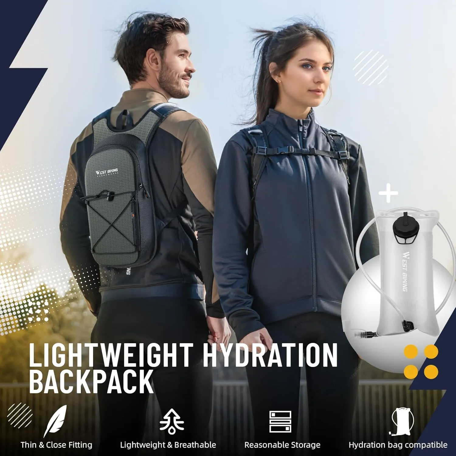Hydration Backpack with TPU Hydration Bladder, Lightweight Hiking Water Backpack, Hydration Pack with 2L Water Bladder for Running, Cycling Climbing Camping Outdoor Sports