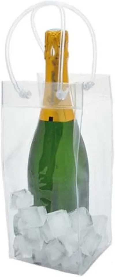 Ice Bag, Transparent PVC Leakproof Ice Bag, Wine Beer Champagne Bucket Drink Bottle Cooler, Chiller Foldable Carrier For Party Picnic 1pcs