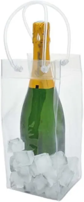 Ice Bag, Transparent PVC Leakproof Ice Bag, Wine Beer Champagne Bucket Drink Bottle Cooler, Chiller Foldable Carrier For Party Picnic 1pcs