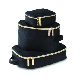 Itzy Ritzy Packing Cubes For Travel  Set of 3 Packing Cubes or Travel Organizers; Each Cube Features a Mesh Top, Double Zippers and a Fabric Handle (Black with Gold Hardware)