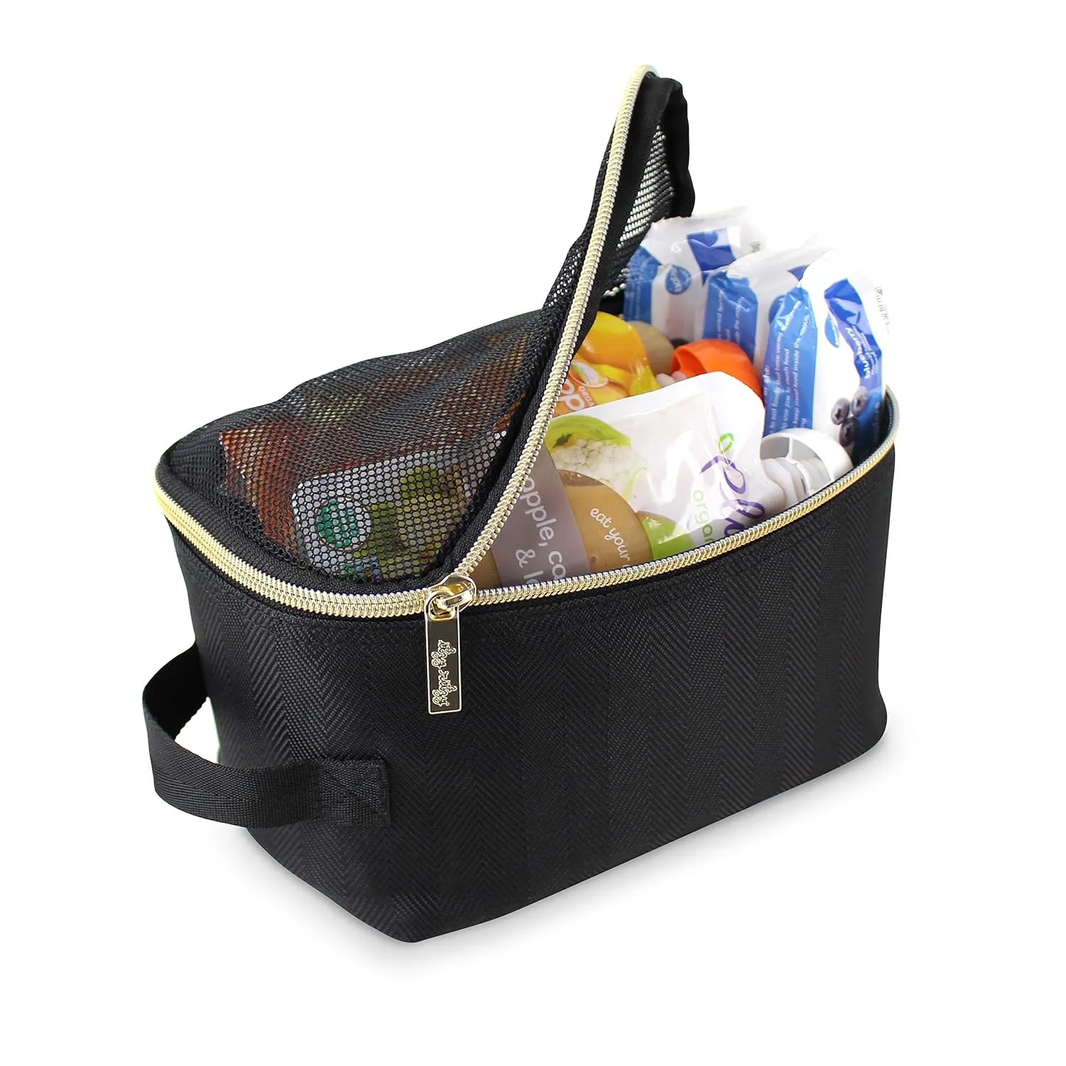 Itzy Ritzy Packing Cubes For Travel  Set of 3 Packing Cubes or Travel Organizers; Each Cube Features a Mesh Top, Double Zippers and a Fabric Handle (Black with Gold Hardware)