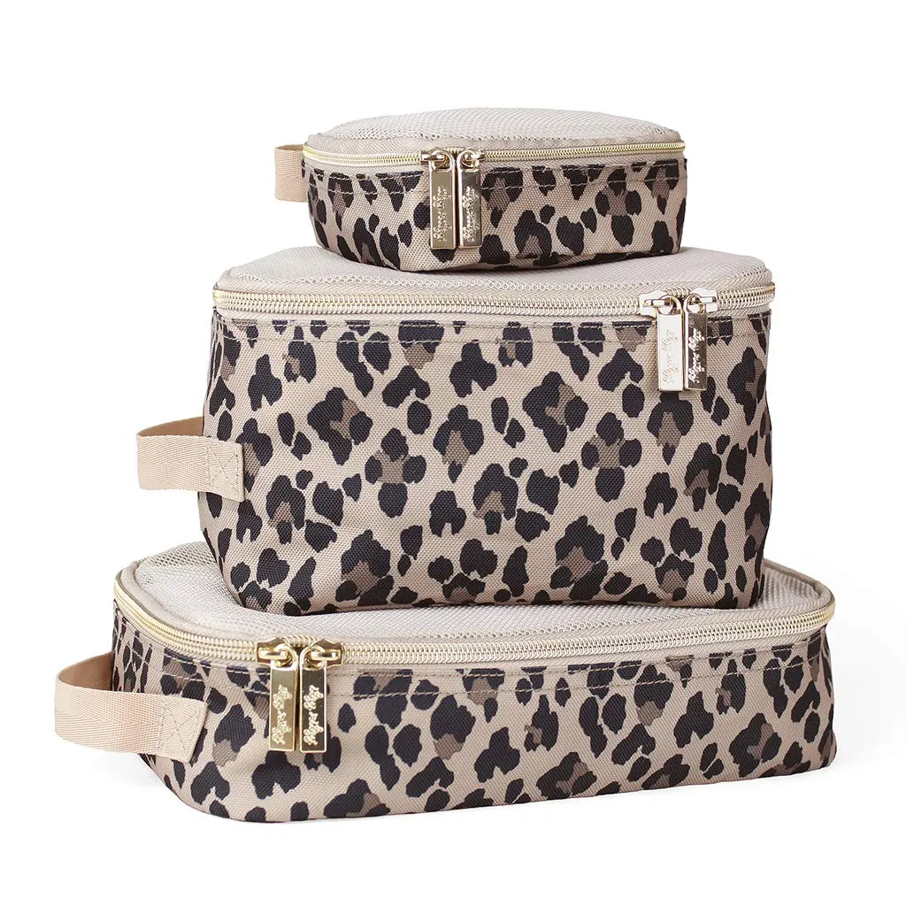Itzy Ritzy Packing Cubes For Travel  Set of 3 Packing Cubes or Travel Organizers; Each Cube Features a Mesh Top, Double Zippers and a Fabric Handle (Leopard)