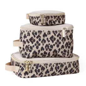 Itzy Ritzy Packing Cubes For Travel  Set of 3 Packing Cubes or Travel Organizers; Each Cube Features a Mesh Top, Double Zippers and a Fabric Handle (Leopard)