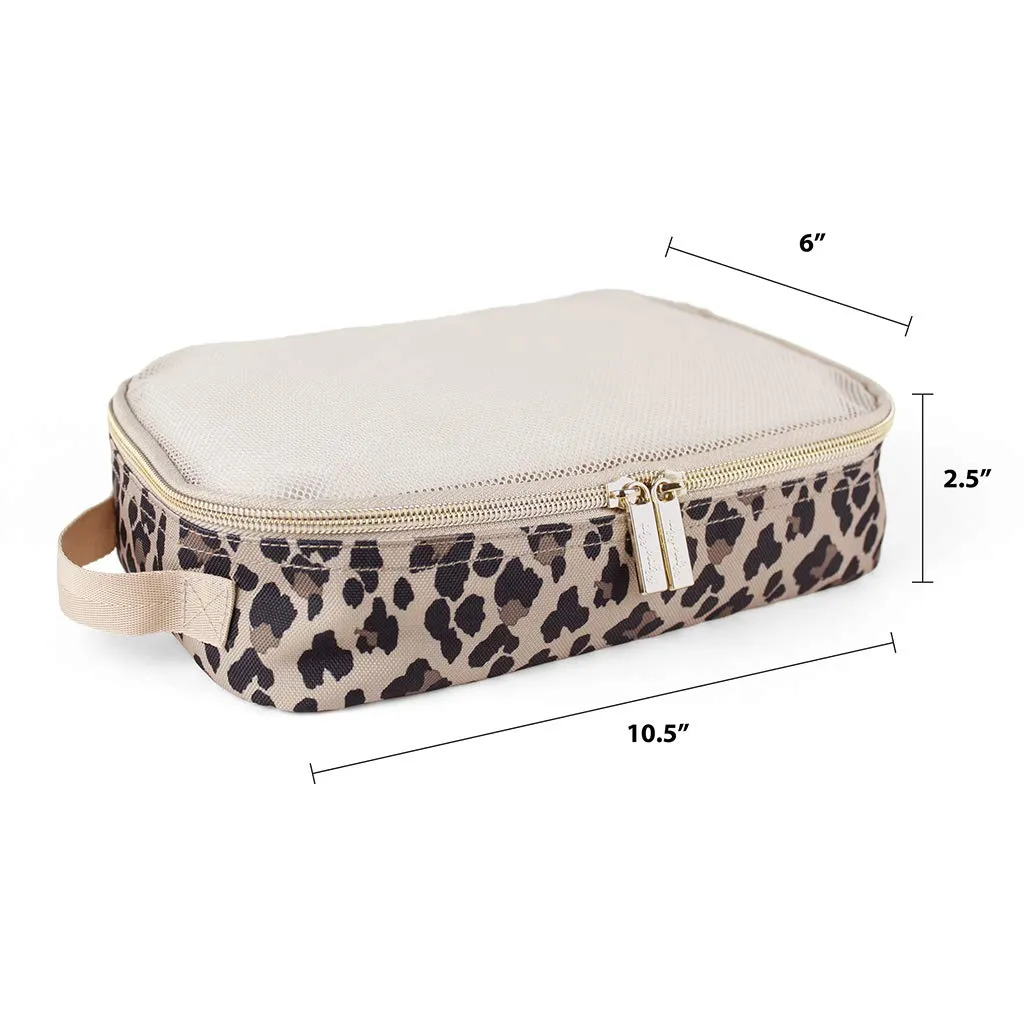 Itzy Ritzy Packing Cubes For Travel  Set of 3 Packing Cubes or Travel Organizers; Each Cube Features a Mesh Top, Double Zippers and a Fabric Handle (Leopard)