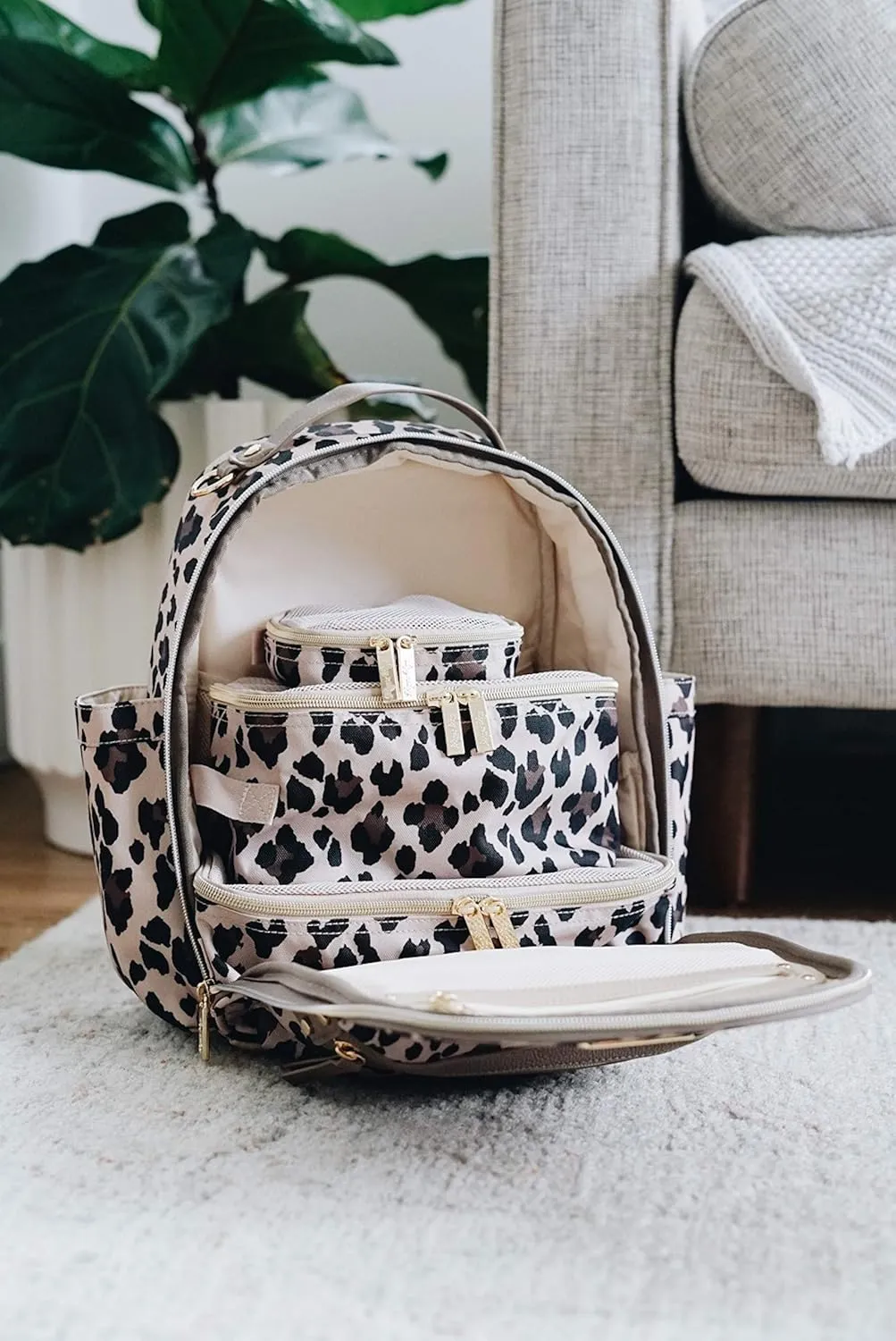 Itzy Ritzy Packing Cubes For Travel  Set of 3 Packing Cubes or Travel Organizers; Each Cube Features a Mesh Top, Double Zippers and a Fabric Handle (Leopard)
