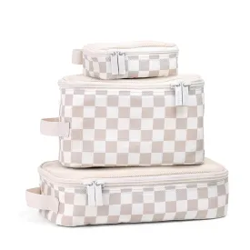 Itzy Ritzy Packing Cubes for Travel  Set of 3 Packing Cubes or Travel Organizers; Each Travel Cube Features a Mesh Top, Double Zippers and a Fabric Handle (Checkerboard)