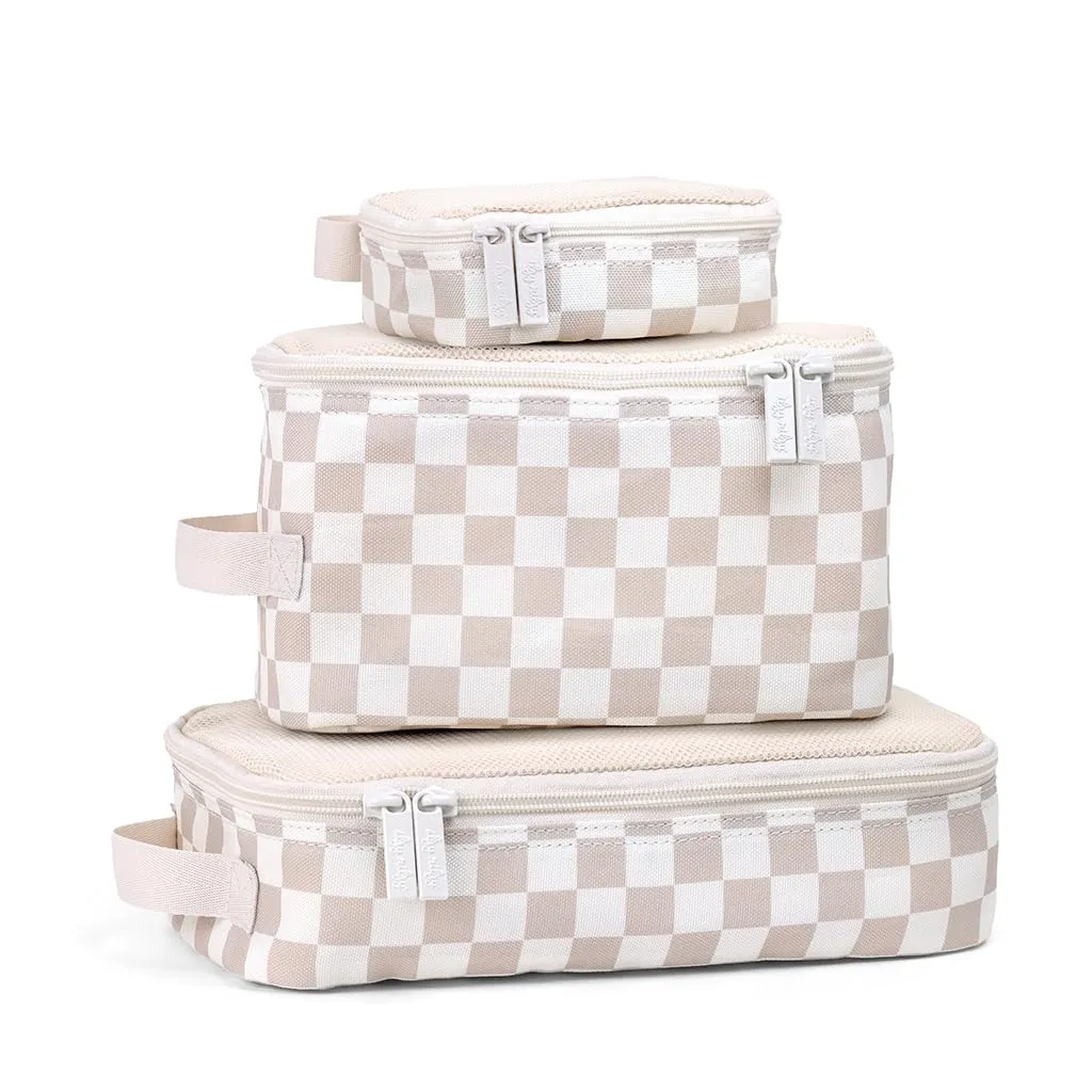 Itzy Ritzy Packing Cubes for Travel  Set of 3 Packing Cubes or Travel Organizers; Each Travel Cube Features a Mesh Top, Double Zippers and a Fabric Handle (Checkerboard)