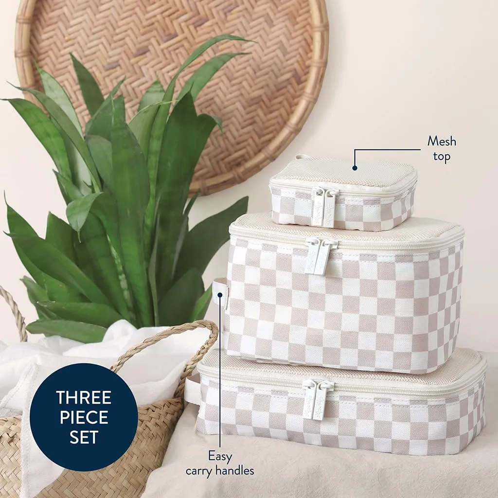 Itzy Ritzy Packing Cubes for Travel  Set of 3 Packing Cubes or Travel Organizers; Each Travel Cube Features a Mesh Top, Double Zippers and a Fabric Handle (Checkerboard)