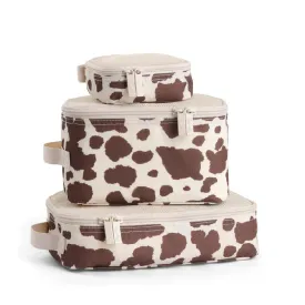 Itzy Ritzy Packing Cubes for Travel Set of 3 Packing Organizers; Each Travel Cube Features a Mesh Top, Double Zippers and a Fabric Handle (Cow Print)